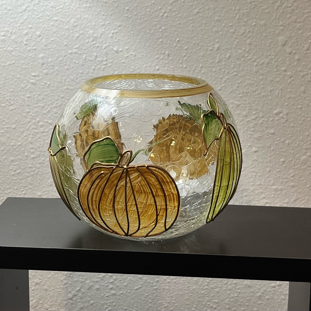 Pumpkin Crackle Glass Candle Holder/Vase - Picture 5 of 12